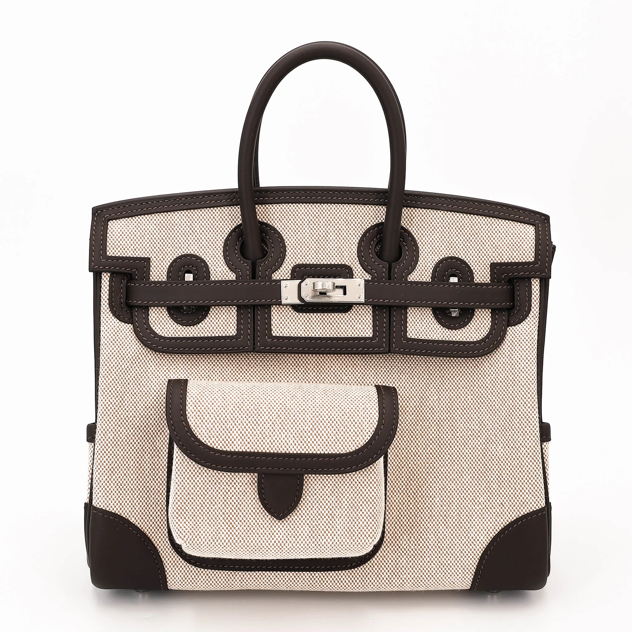 Birkin 25 Cargo Bai Brun Toile H Swift Palladium Hardware