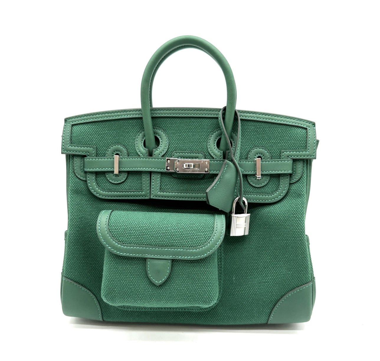Birkin 25 Cargo Vert Moyen Toile H Swift Palladium Hardware