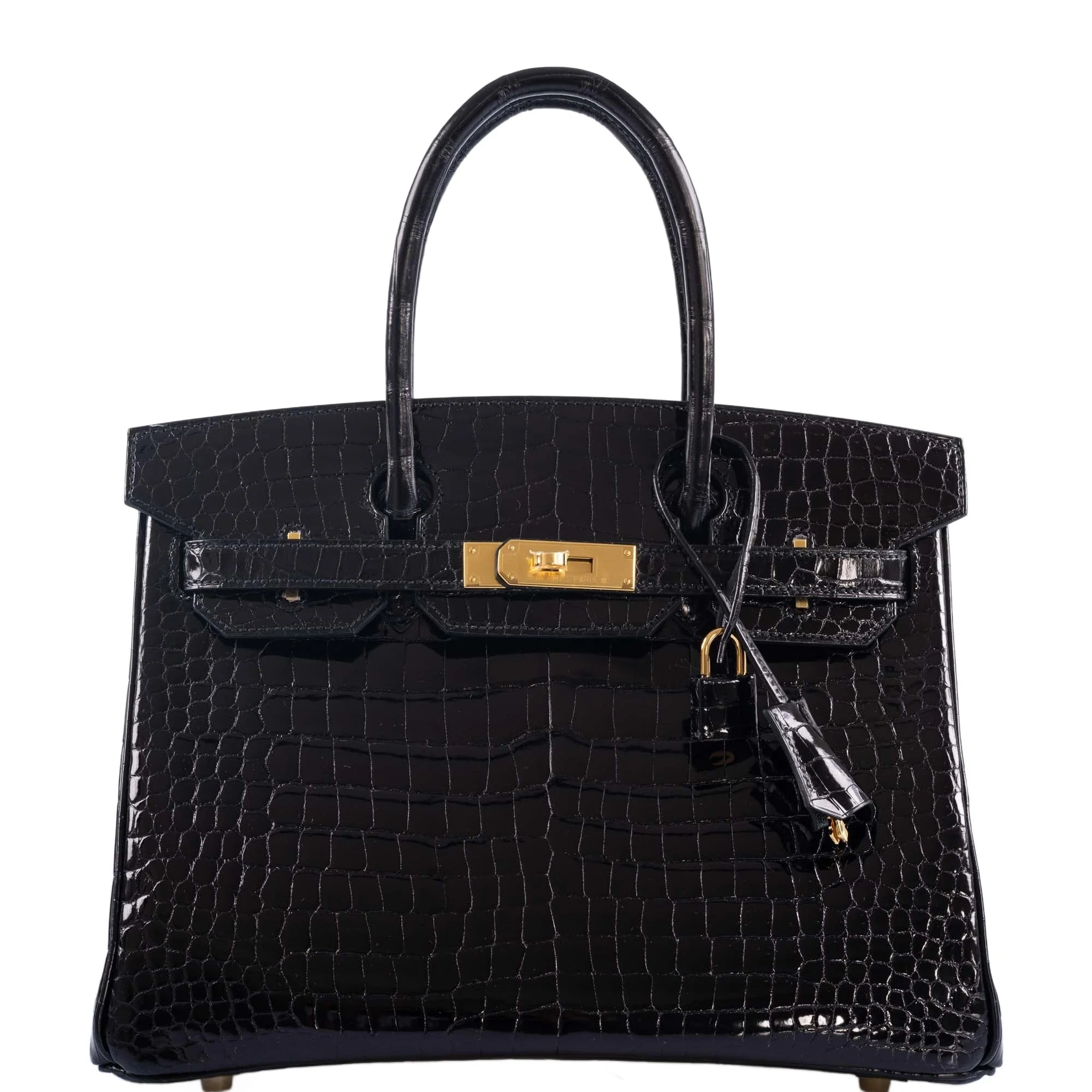 Birkin 30 Black Shiny Porosus Crocodile Gold Hardware