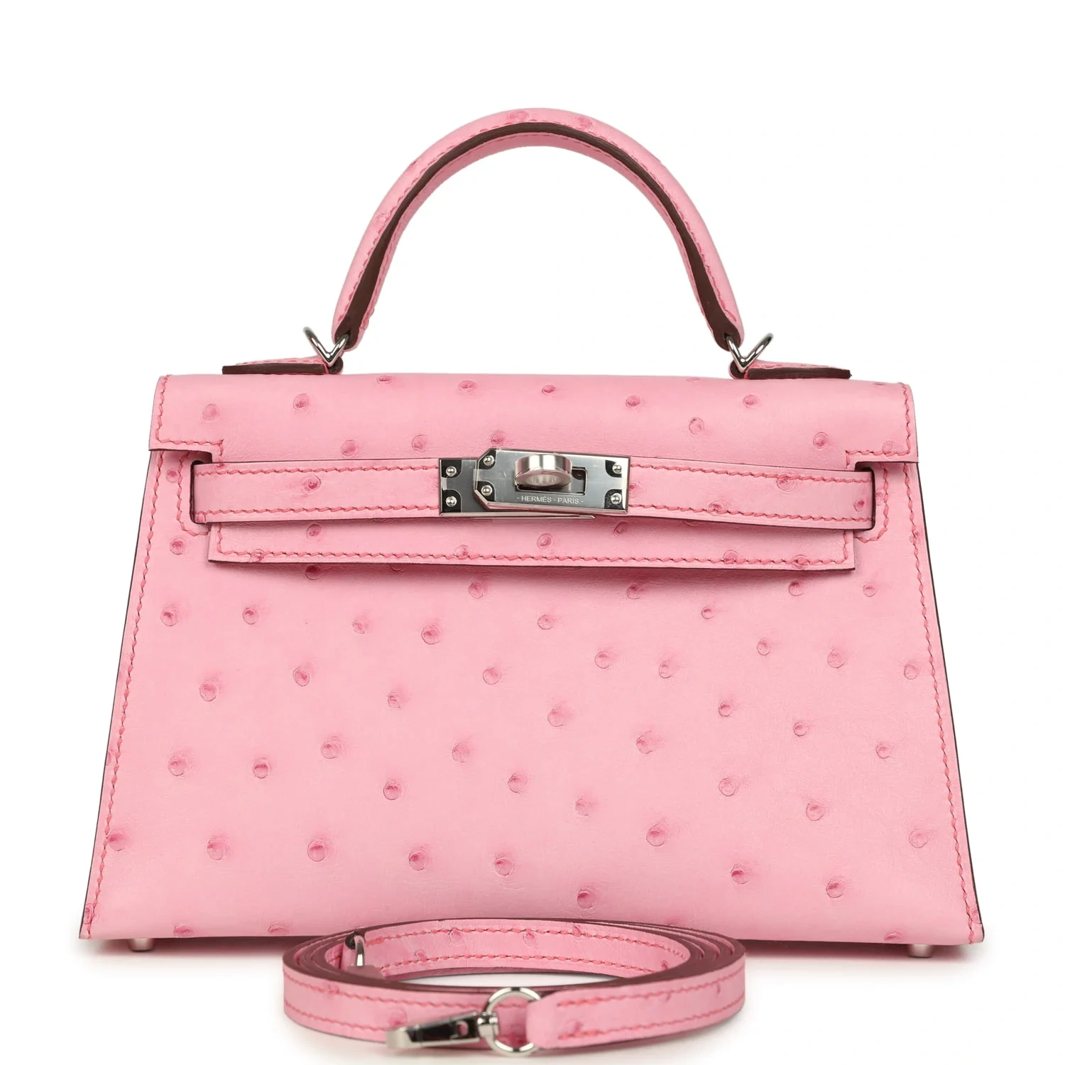 Kelly 20 Mini Rose Bubblegum Ostrich Palladium Hardware