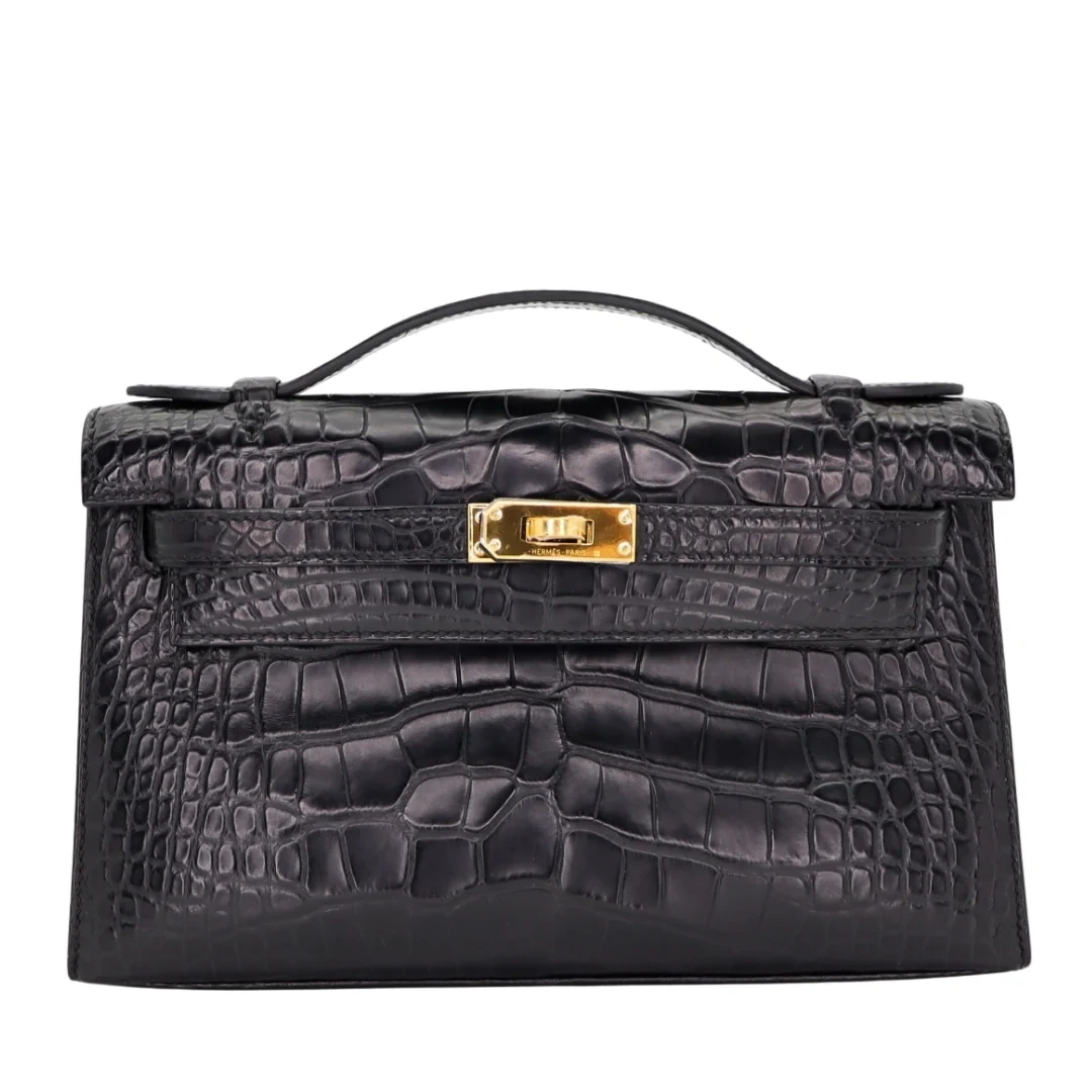 Kelly Black Matte Alligator Gold Hardware