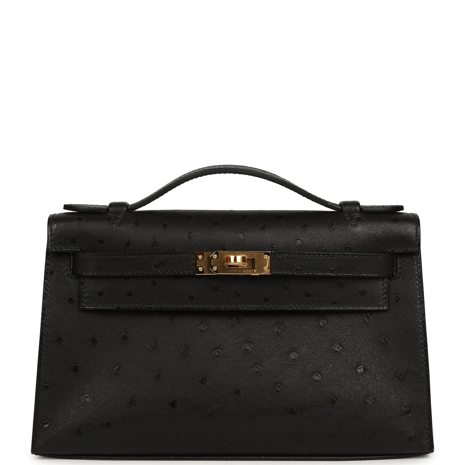 Kelly Black Ostrich Gold Hardware