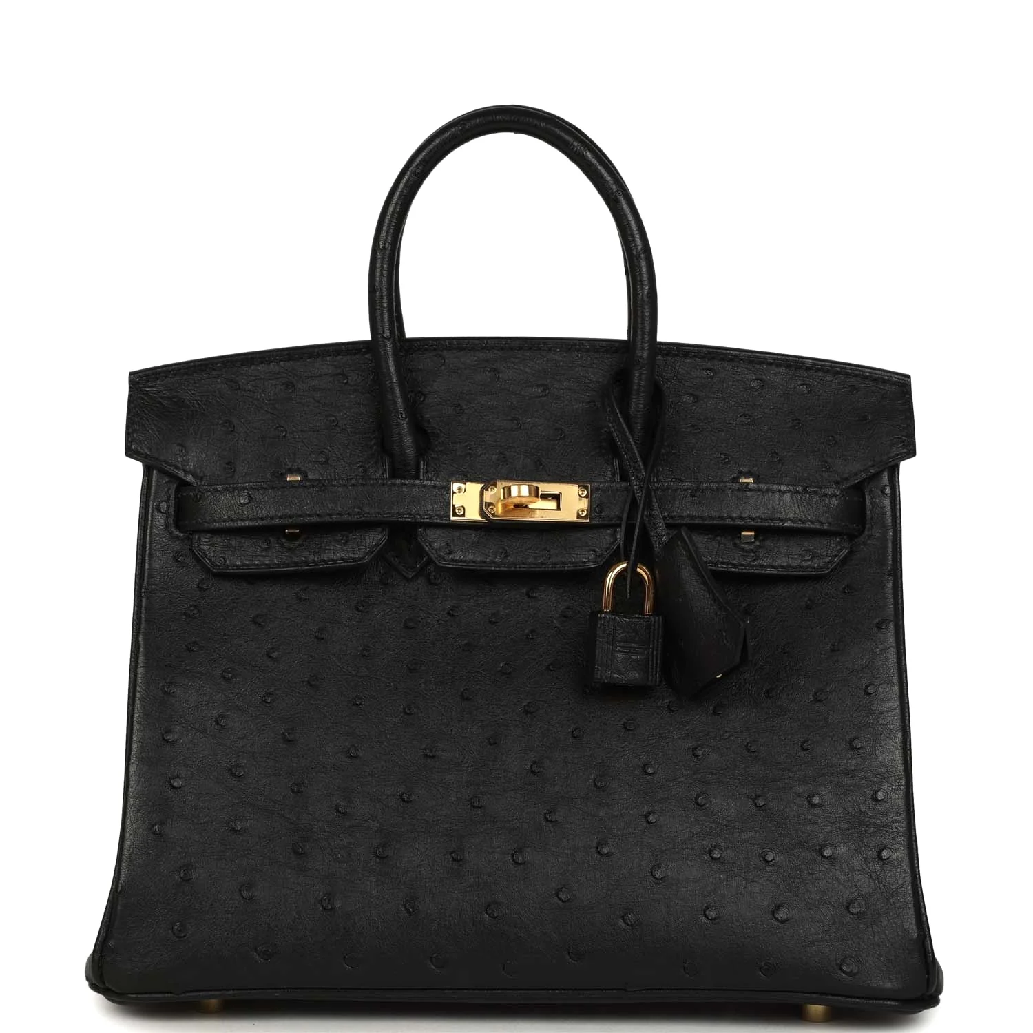 Birkin 25 Black Ostrich Gold Hardware