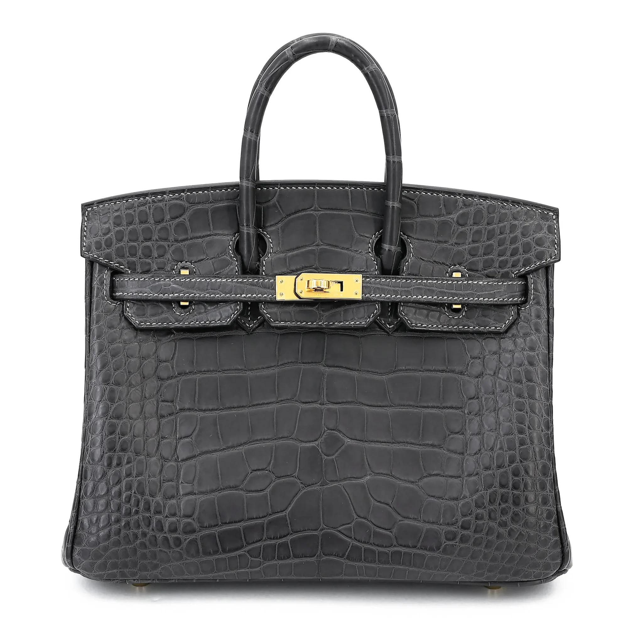 Birkin 25 Graphite Matte Alligator Gold Hardware