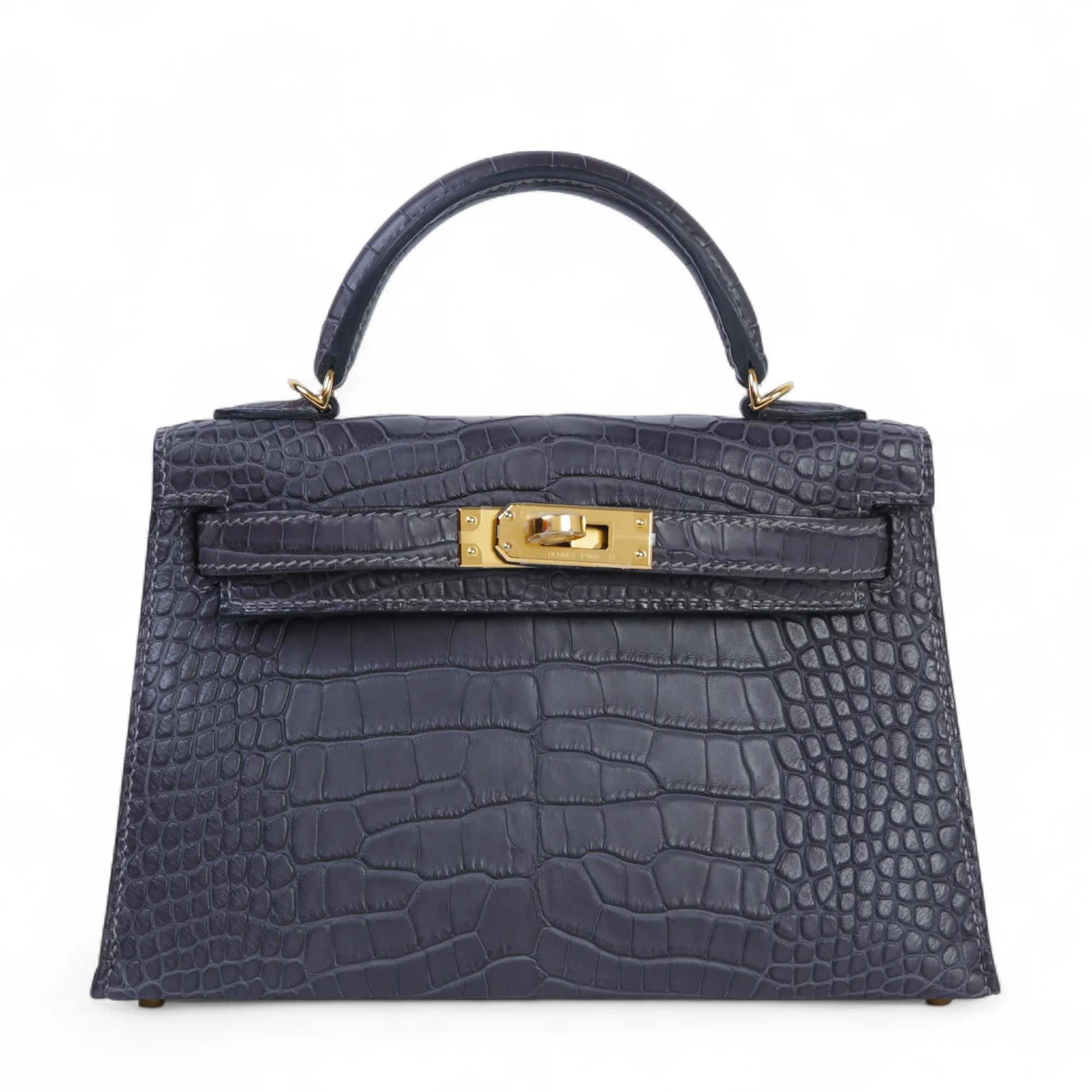 Kelly 20 Mini Graphite Matte Alligator Gold Hardware