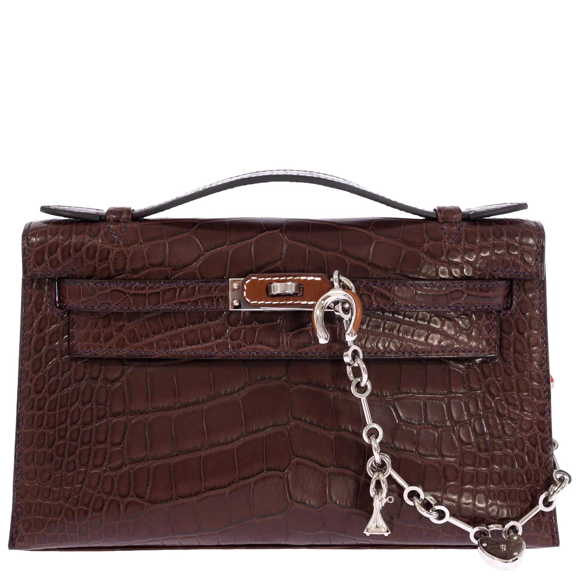 Kelly Pochette Havane Matte Alligator Palladium Hardware