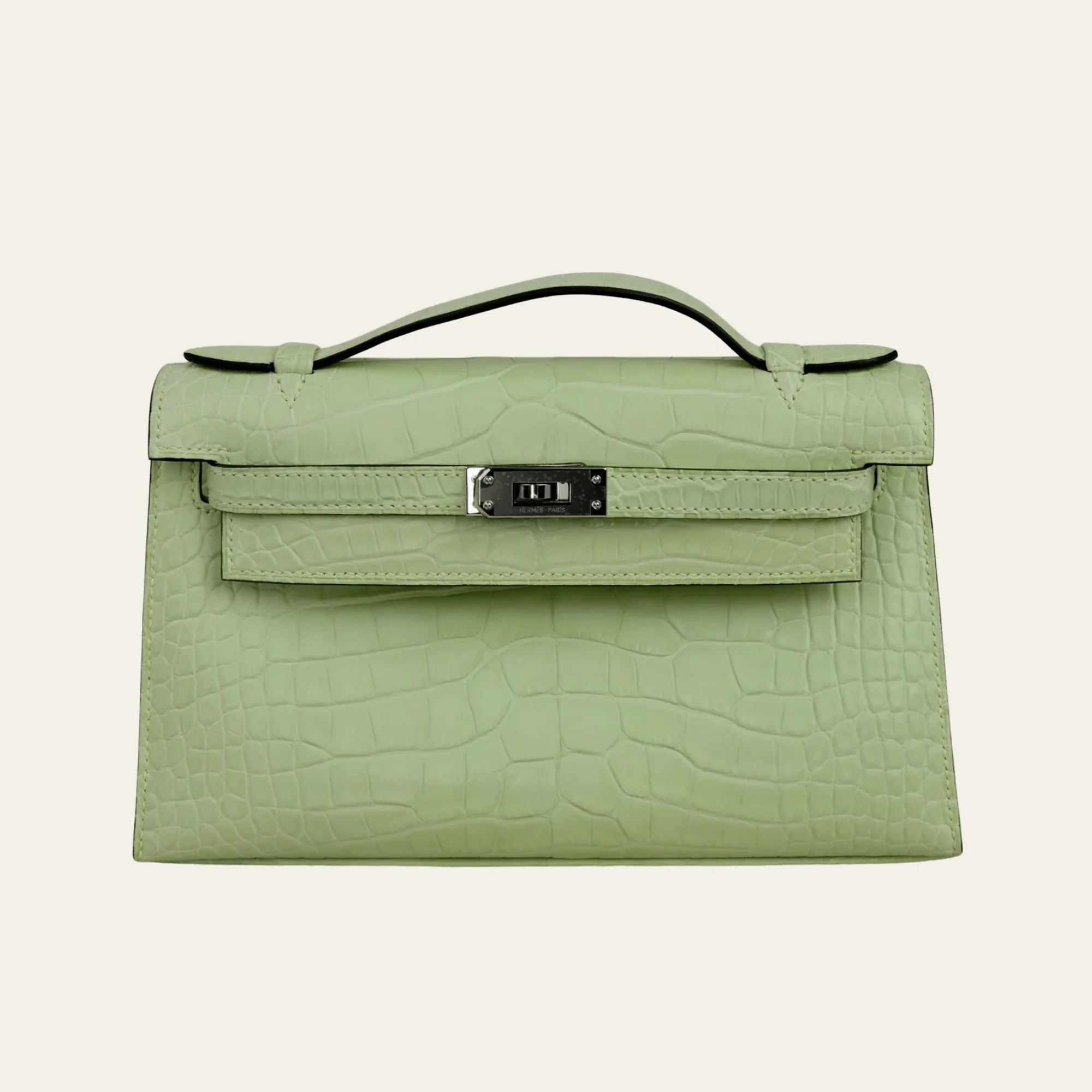 Kelly Pochette Jaune Bourgeon Matte Alligator Palladium Hardware