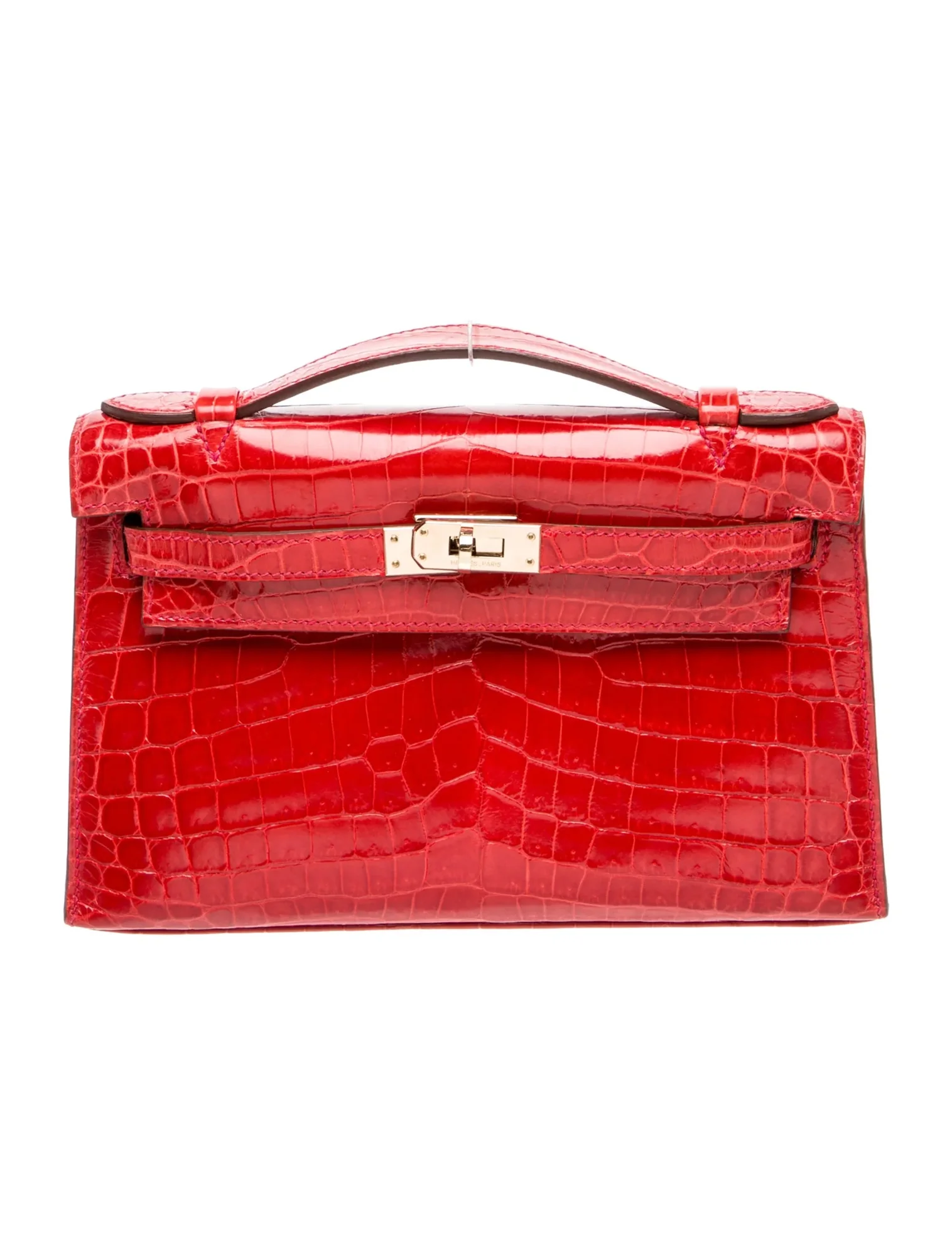 Kelly Pochette Rouge de Cœur Shiny Alligator Palladium Hardware
