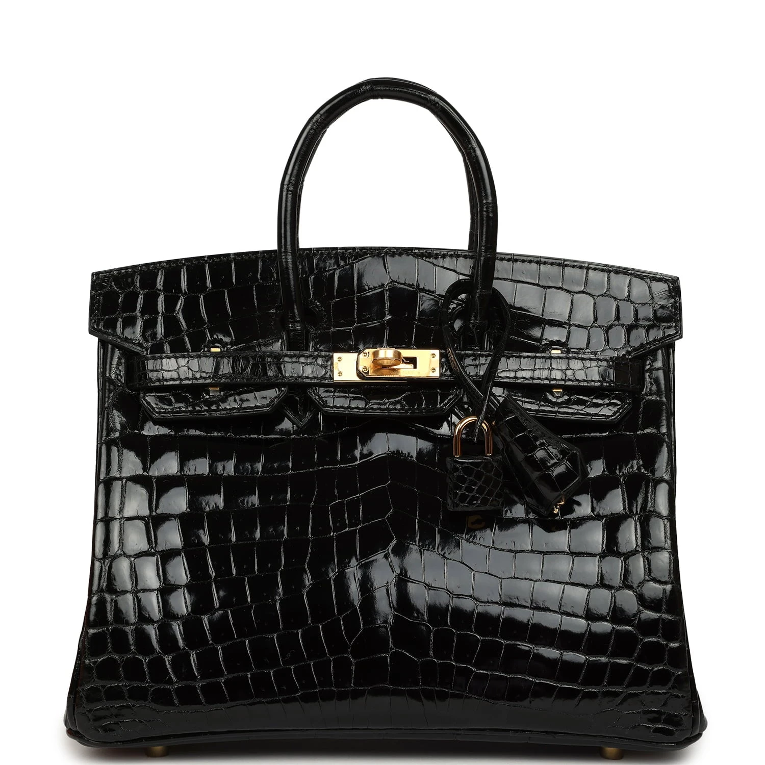 Birkin 25 Black Shiny Niloticus Crocodile Gold Hardware
