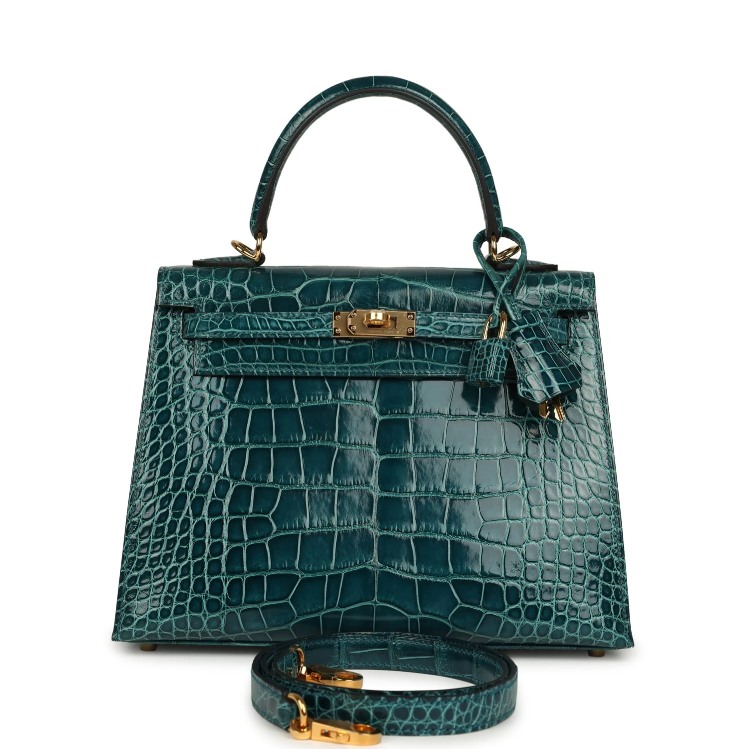 Kelly 25 Vert Bosphore Shiny Alligator Gold Hardware