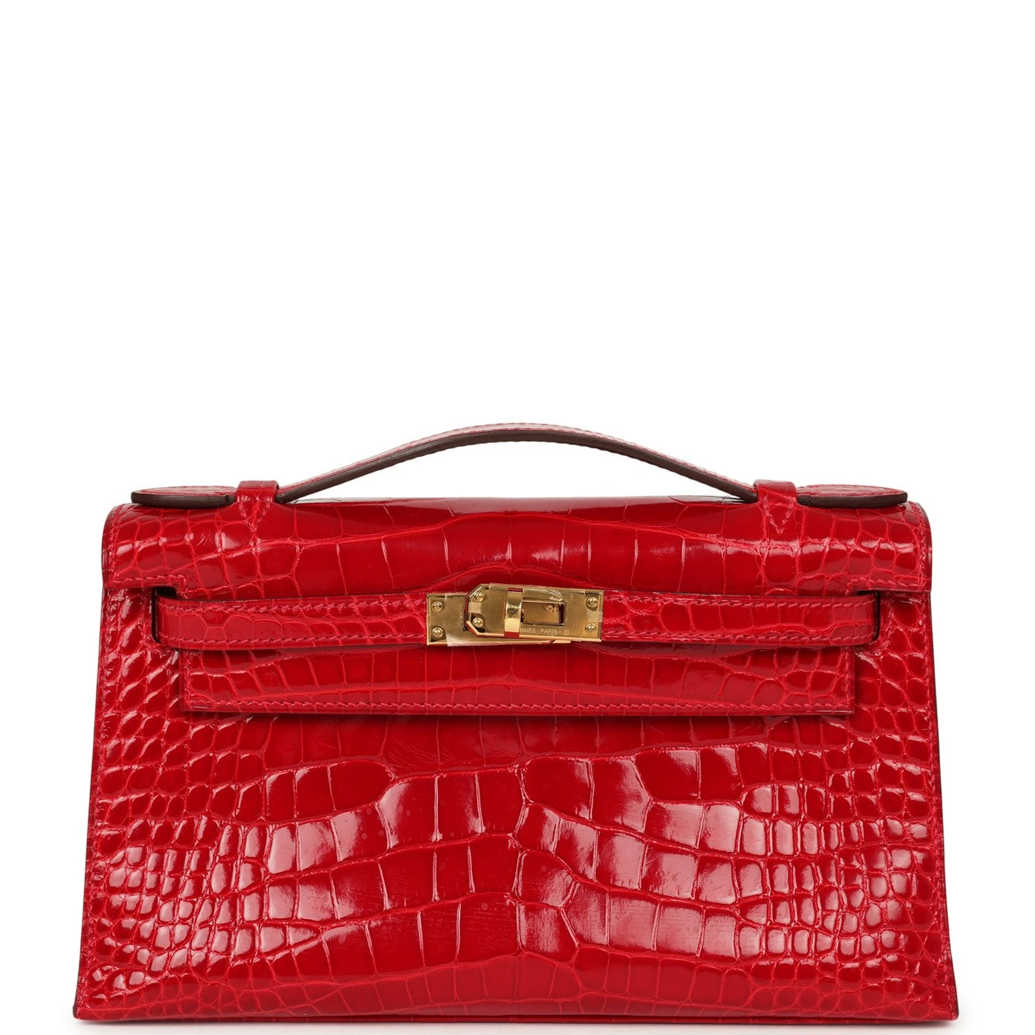 Kelly Pochette Braise Shiny Alligator Gold Hardware