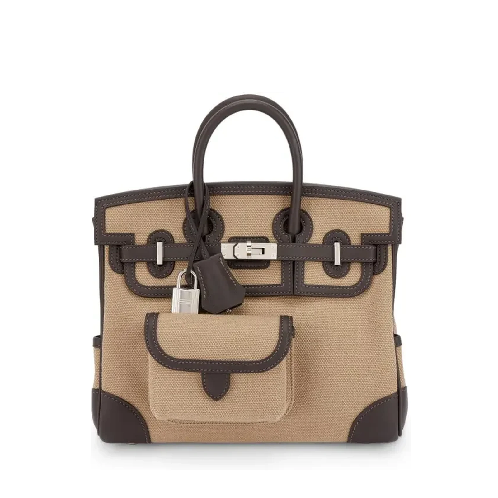 Birkin 25 Cargo Bai Brun Toile Goéland Swift Palladium Hardware