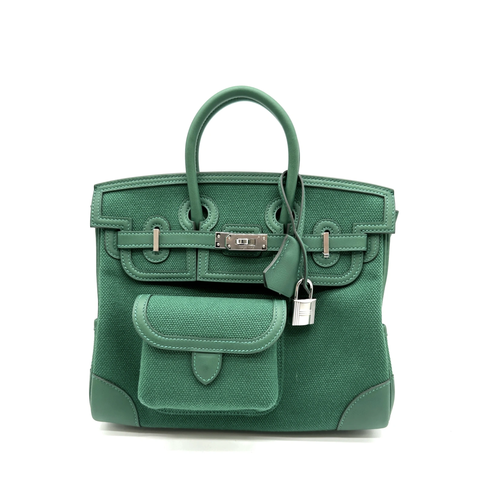 Birkin 25 Cargo Vert Moyen Toile H Swift Palladium Hardware
