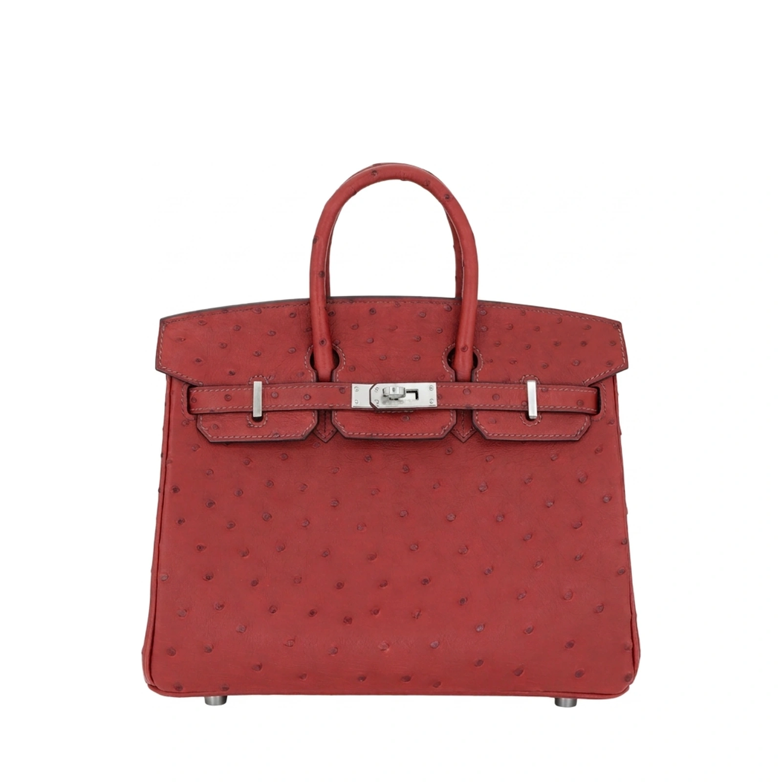 Birkin 25 Rouge H Ostrich Palladium Hardware
