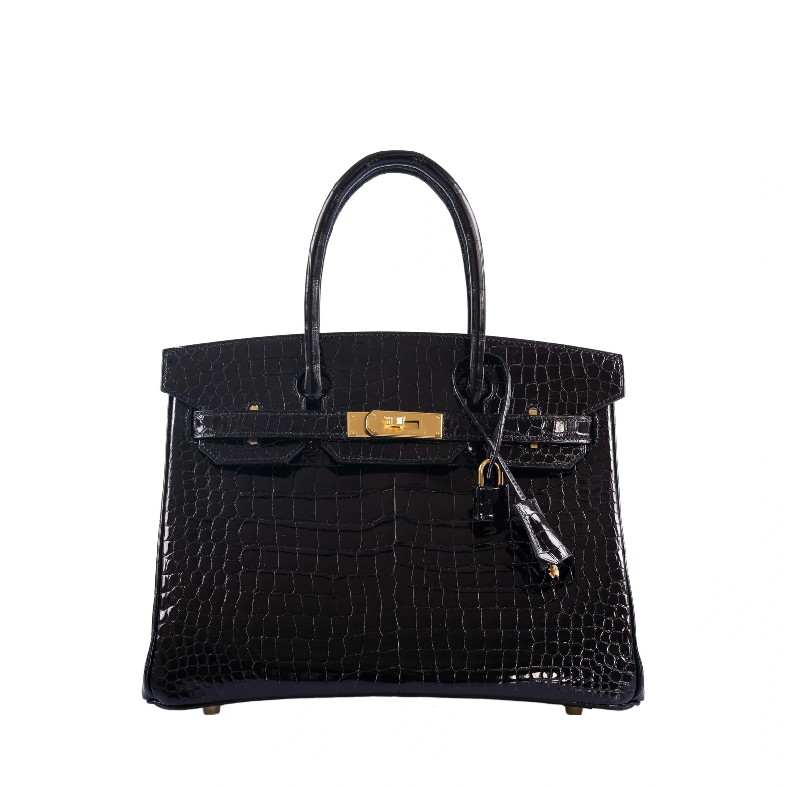 Birkin 30 Black Shiny Porosus Crocodile Gold Hardware