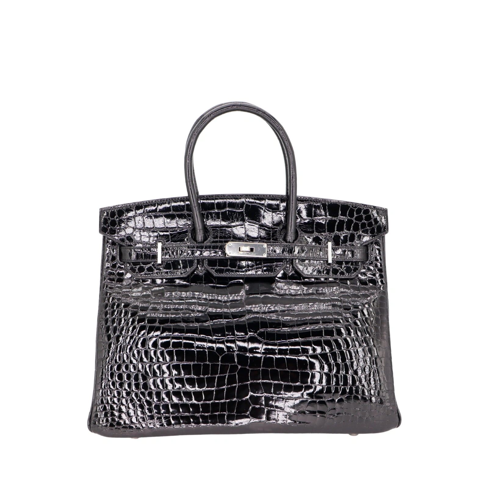 Birkin 35 Black Shiny Porosus Crocodile Palladium Hardware