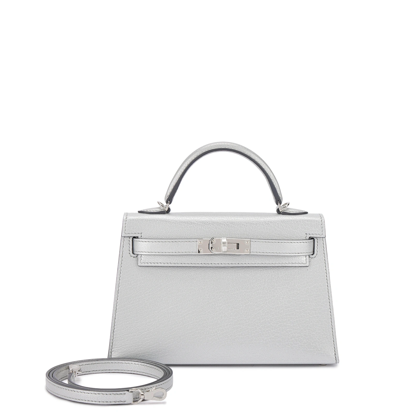 Kelly 20 Mini Argent Chèvre Chamkilight Sellier Palladium Hardware