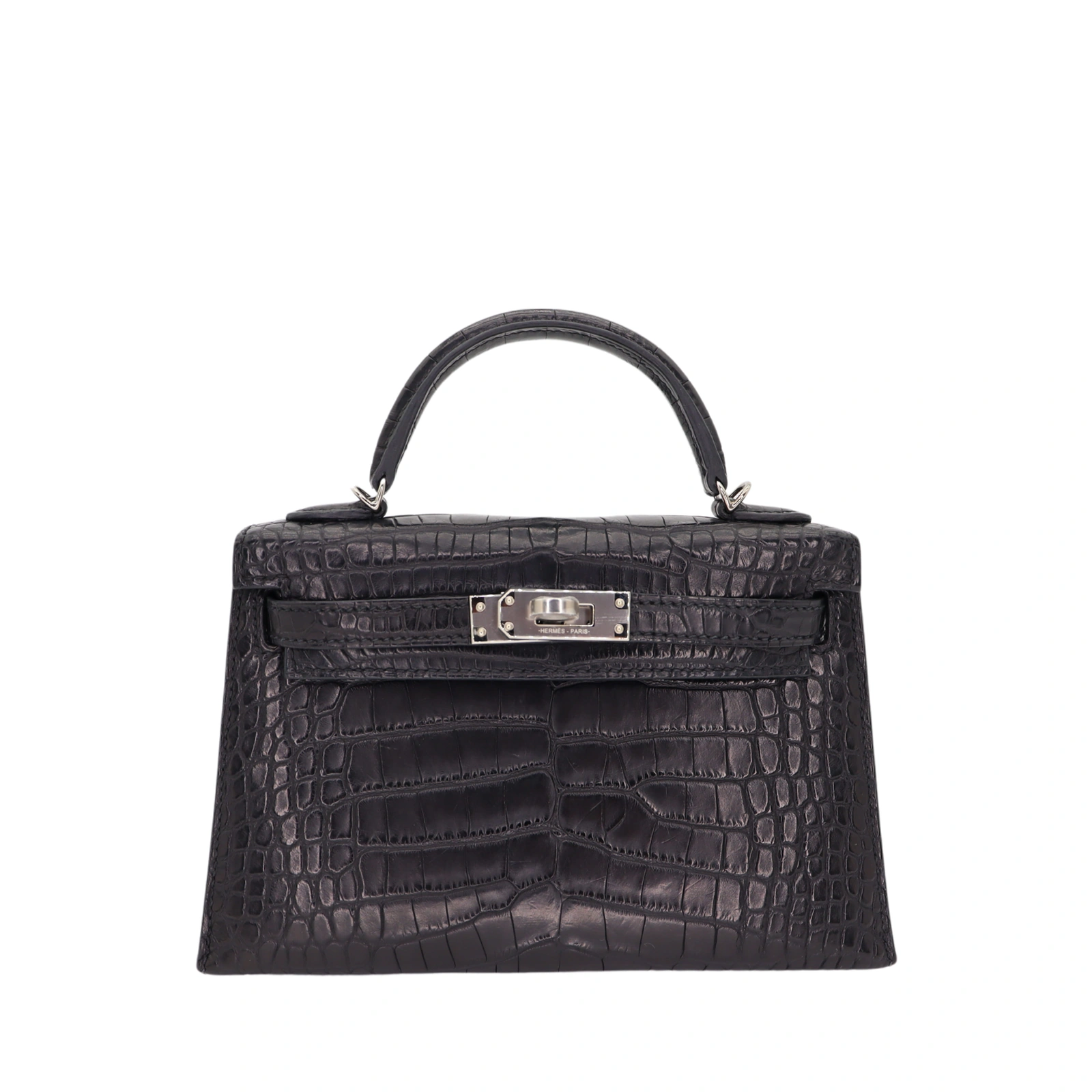 Kelly 20 Mini Black Matte Alligator Palladium Hardware