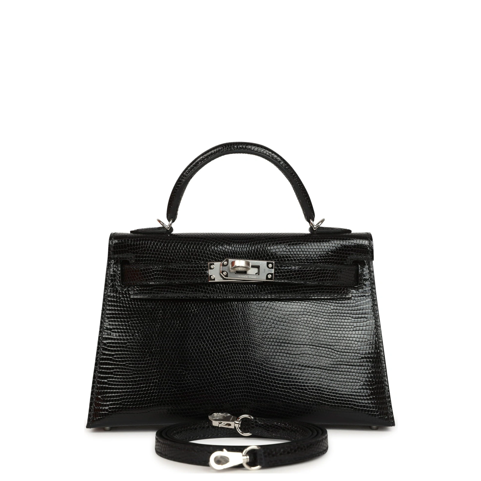 Kelly 20 Mini Black Niloticus Lizard Palladium Hardware
