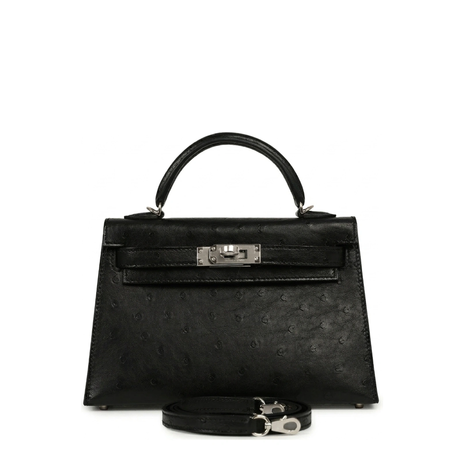 Kelly 20 Mini Black Ostrich Palladium Hardware