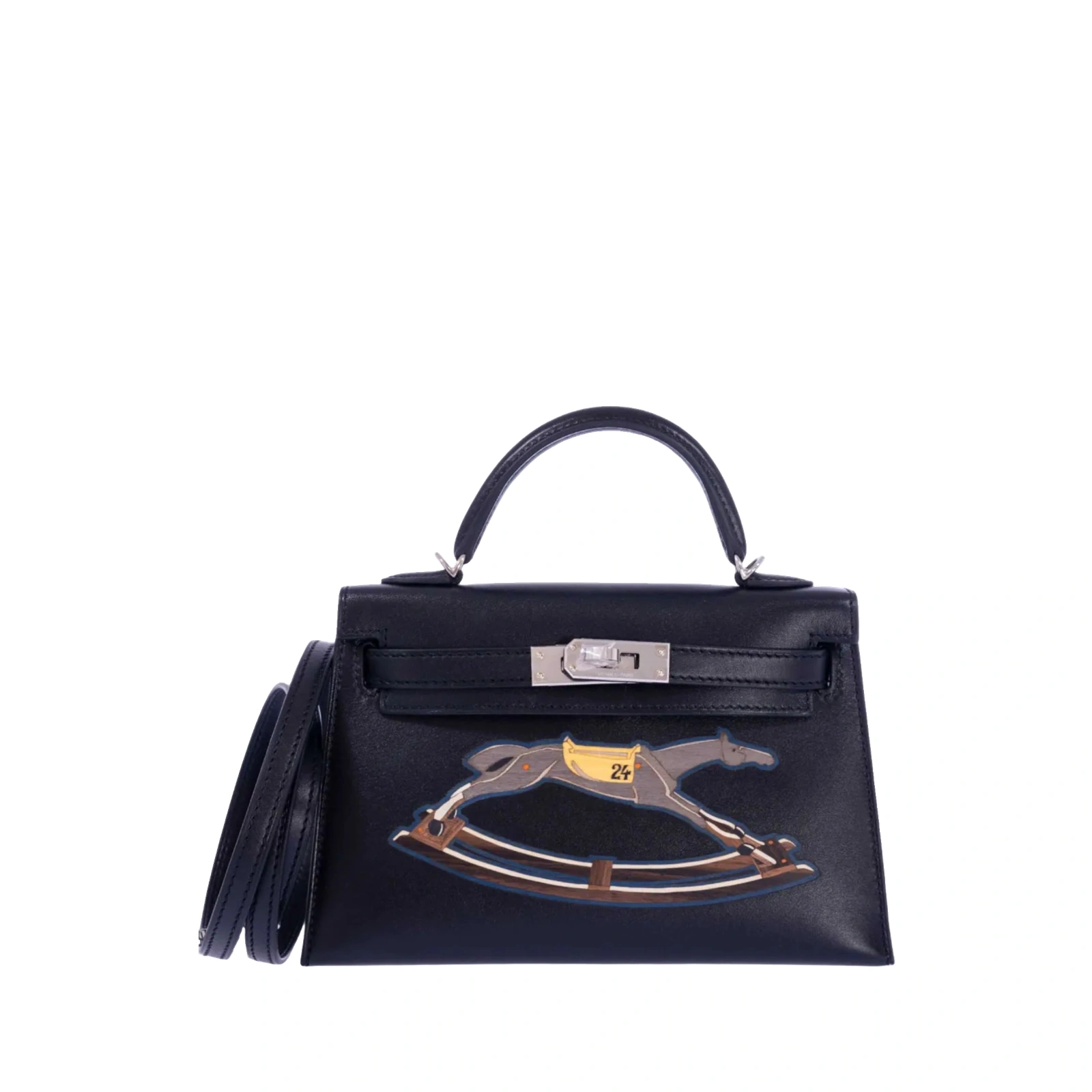 Kelly 20 Mini Cheval de Bois Black Tadelakt Palladium Hardware