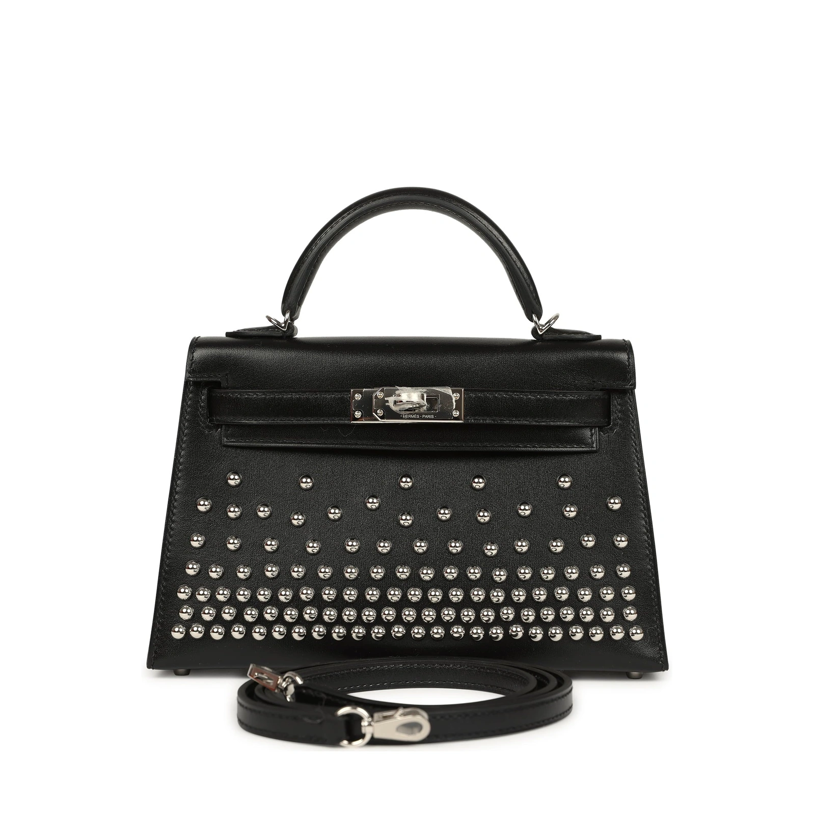 Kelly 20 Mini Clouté Black Box Calf Palladium Hardware