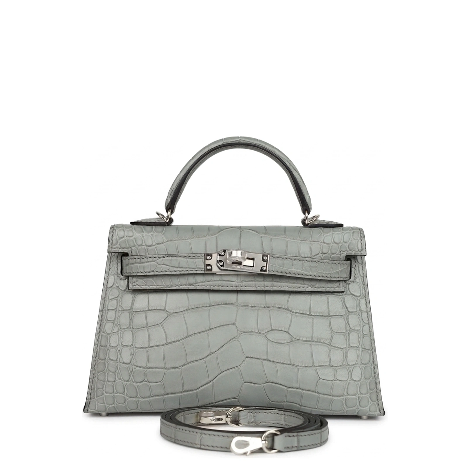 Kelly 20 Mini Gris Ciment Matte Alligator Palladium Hardware