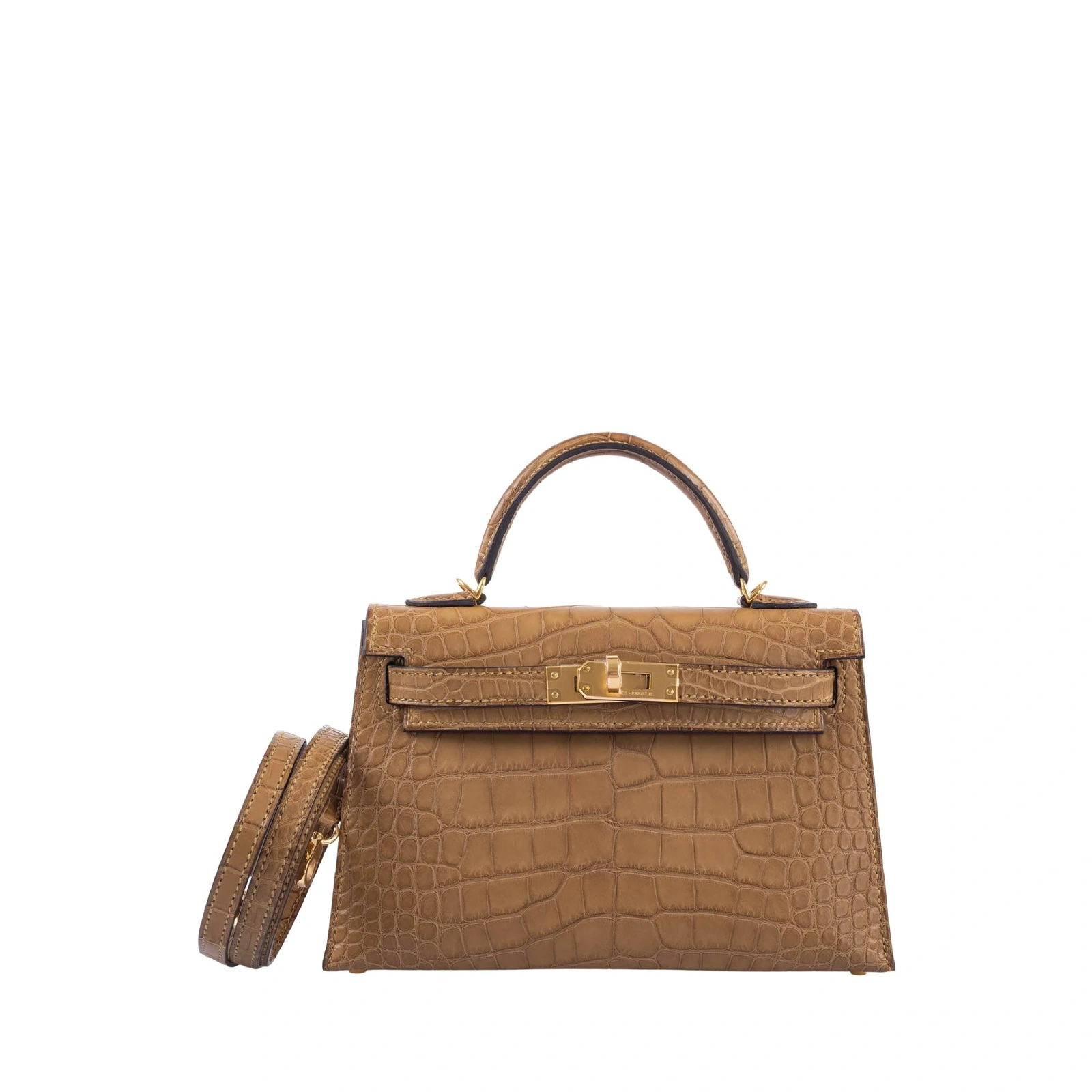Kelly 20 Mini Kraft Matte Alligator Gold Hardware