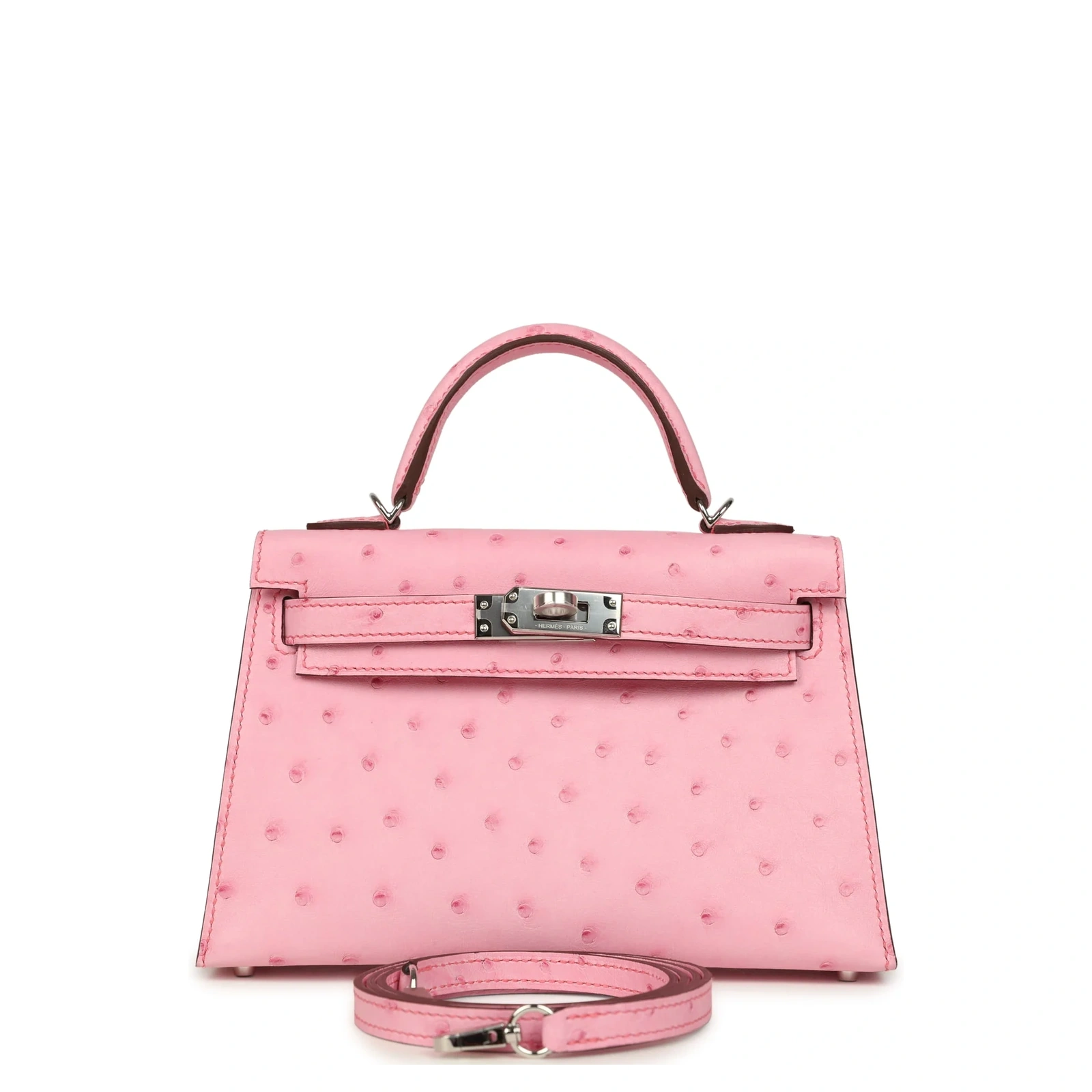 Kelly 20 Mini Rose Bubblegum Ostrich Palladium Hardware