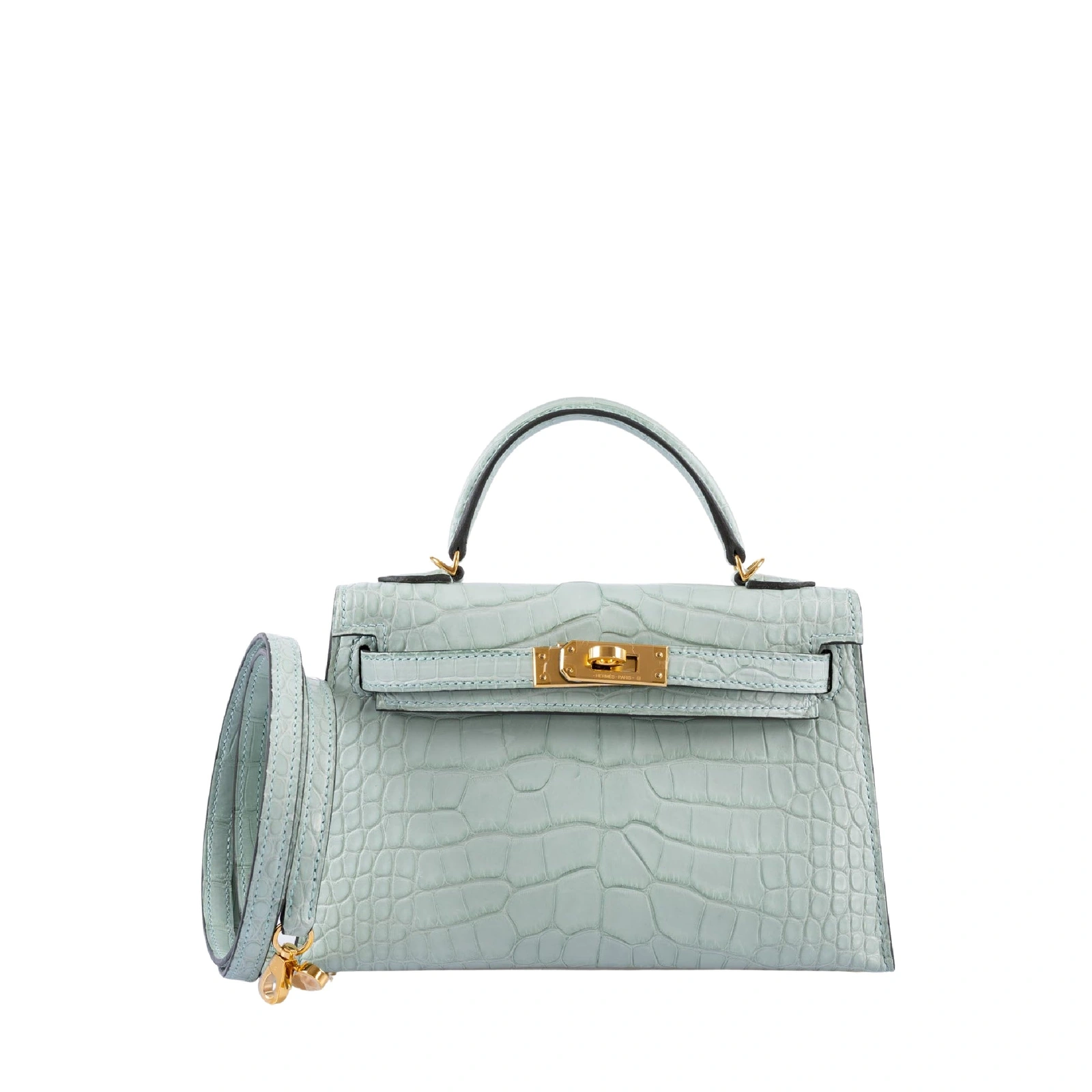 Kelly 20 Mini Vert D'Eau Matte Alligator Gold Hardware