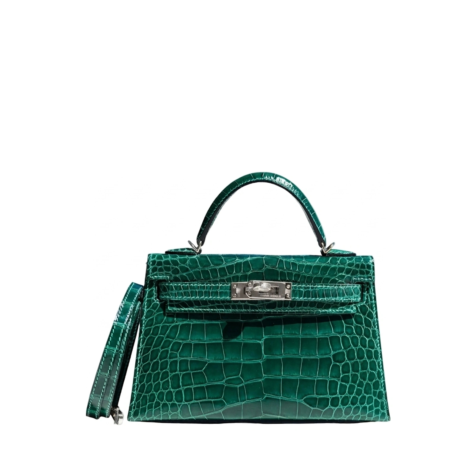 Kelly 20 Mini Vert Émeraude Shiny Alligator Palladium Hardware