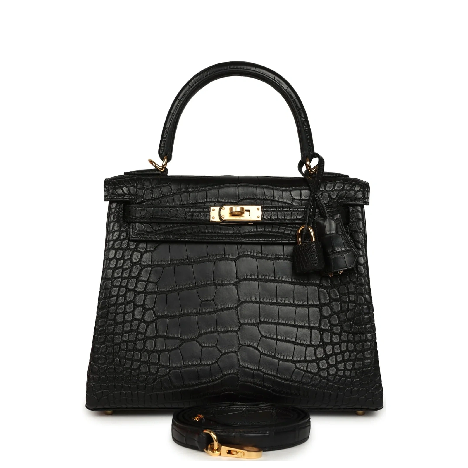 Kelly 25 Black Matte Alligator Gold Hardware