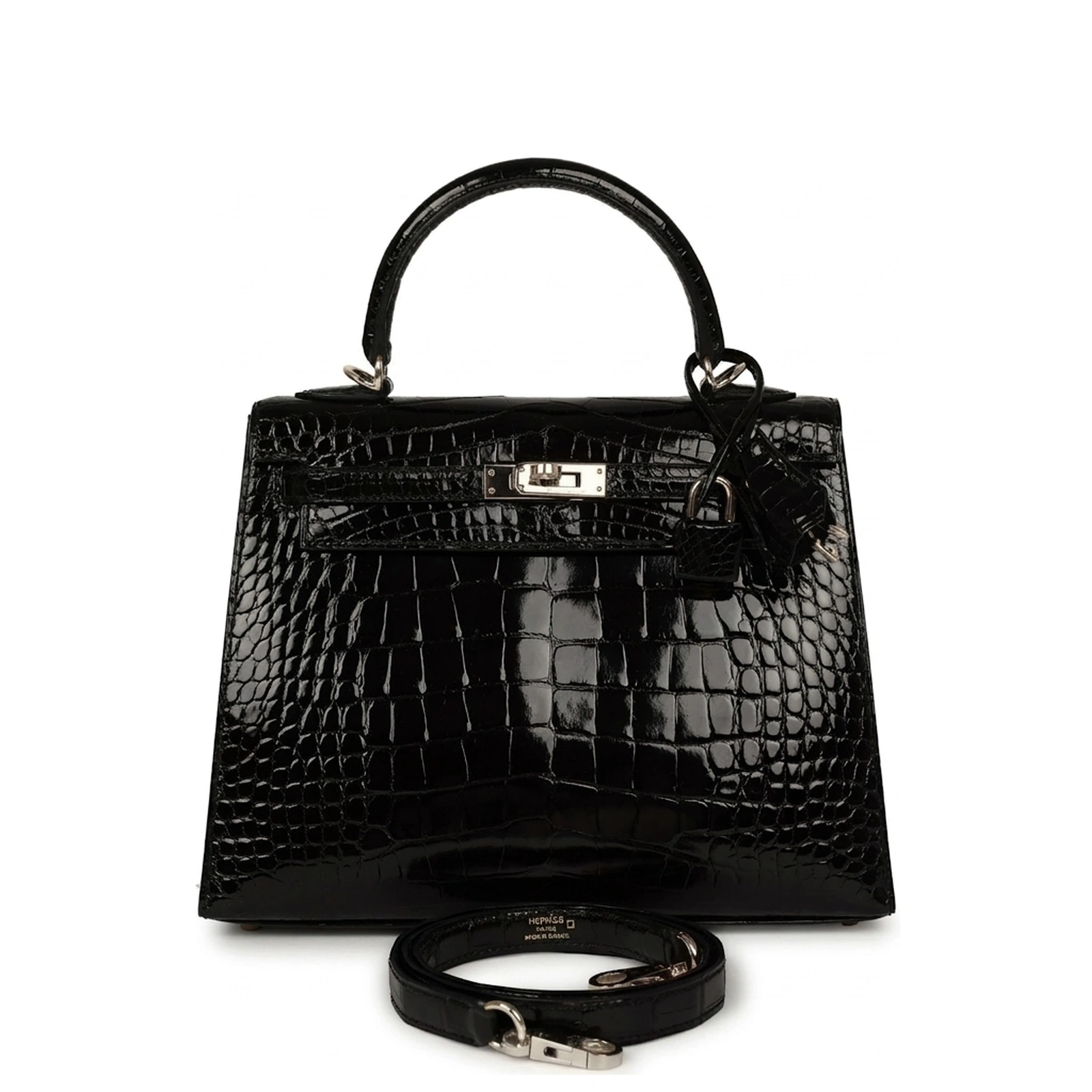 Kelly 25 Black Shiny Alligator Palladium Hardware