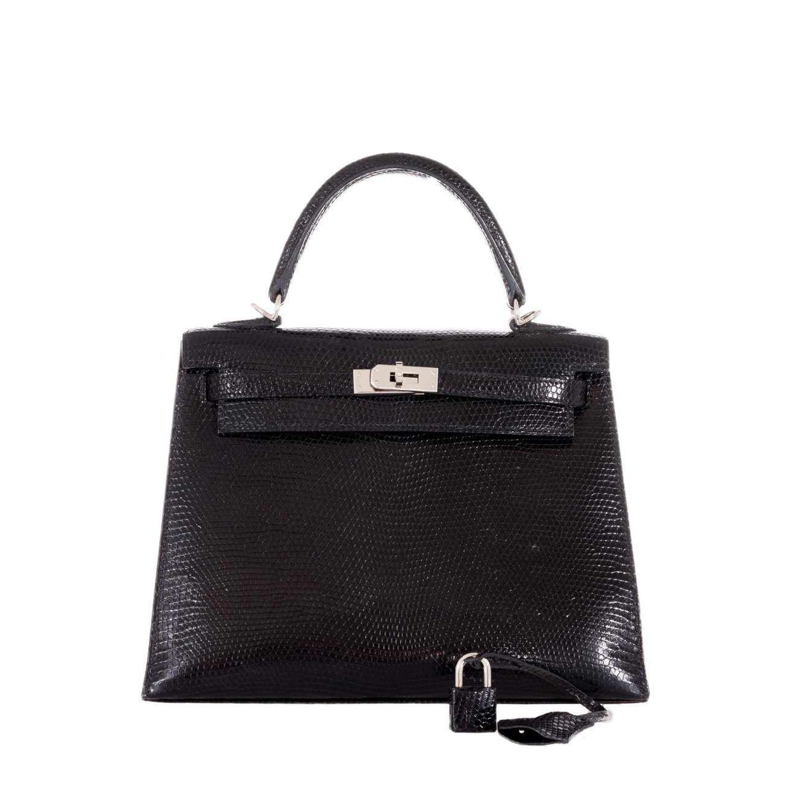 Kelly 25 Black Niloticus Lizard Palladium Hardware