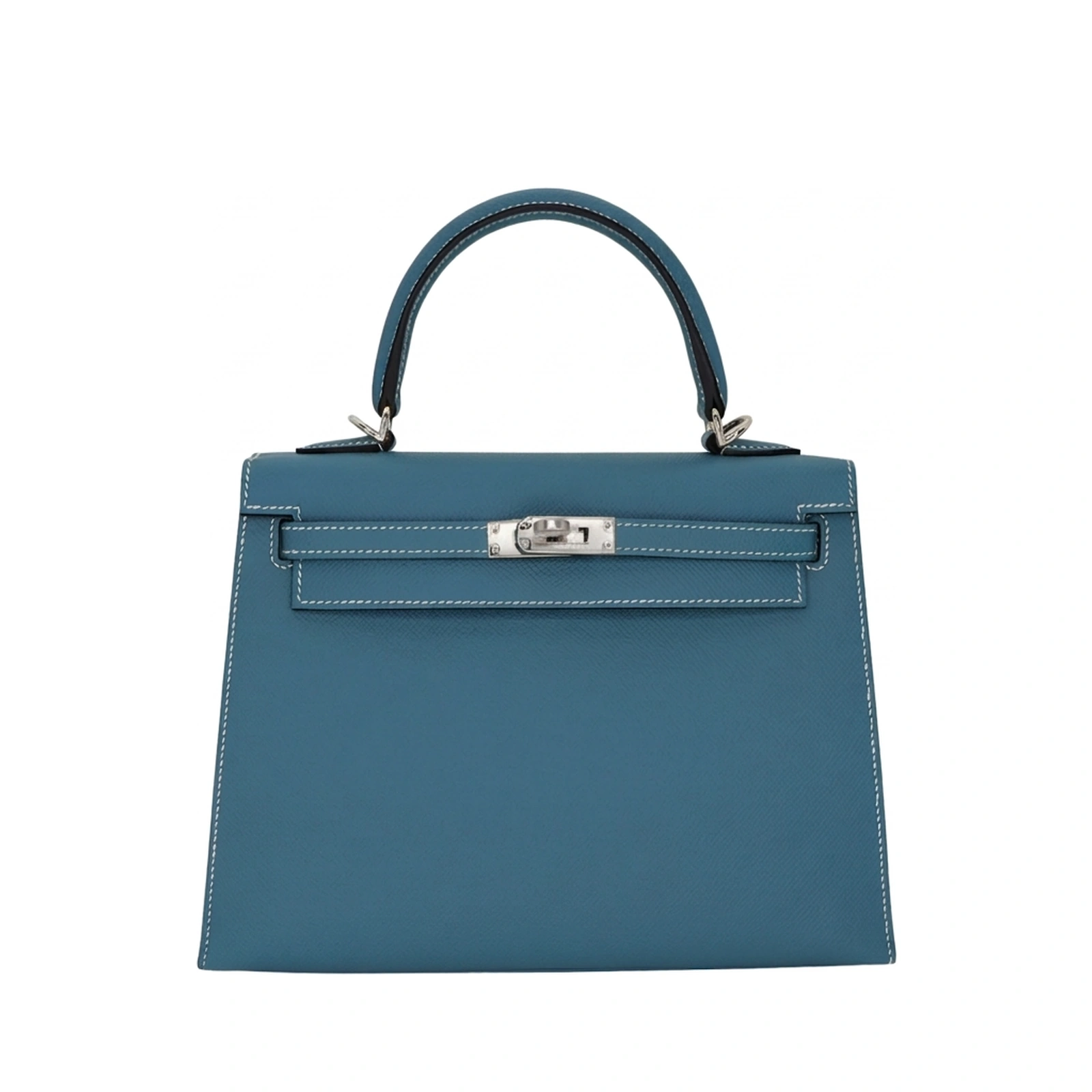 Kelly 25 Bleu Jean Epsom Palladium Hardware