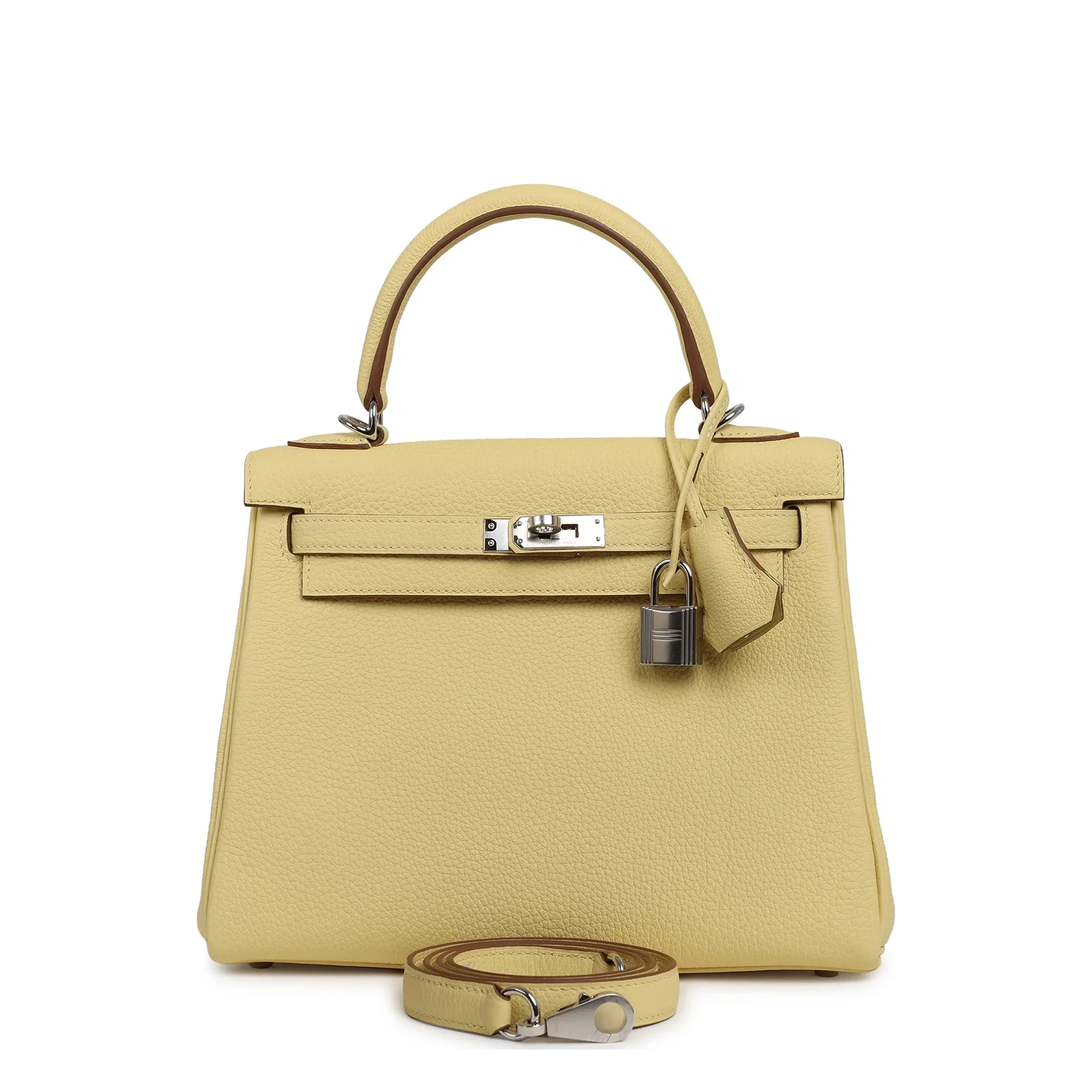 Kelly 25 Jaune Poussin Togo Palladium Hardware
