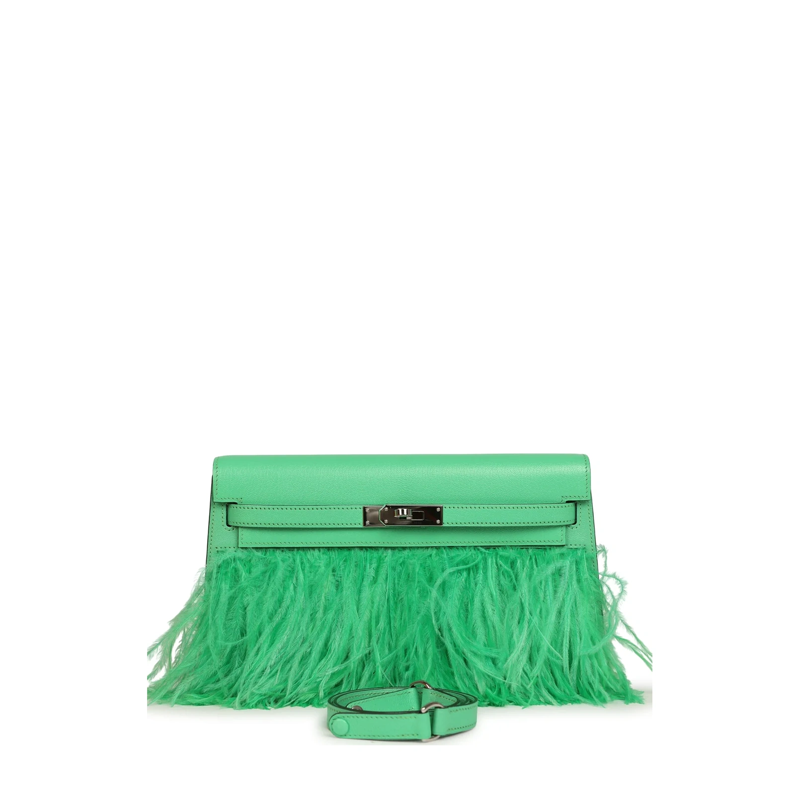 Kelly Élan Folie Vert Comics Chèvre Chamkila Ostrich Feathers Palladium Hardware