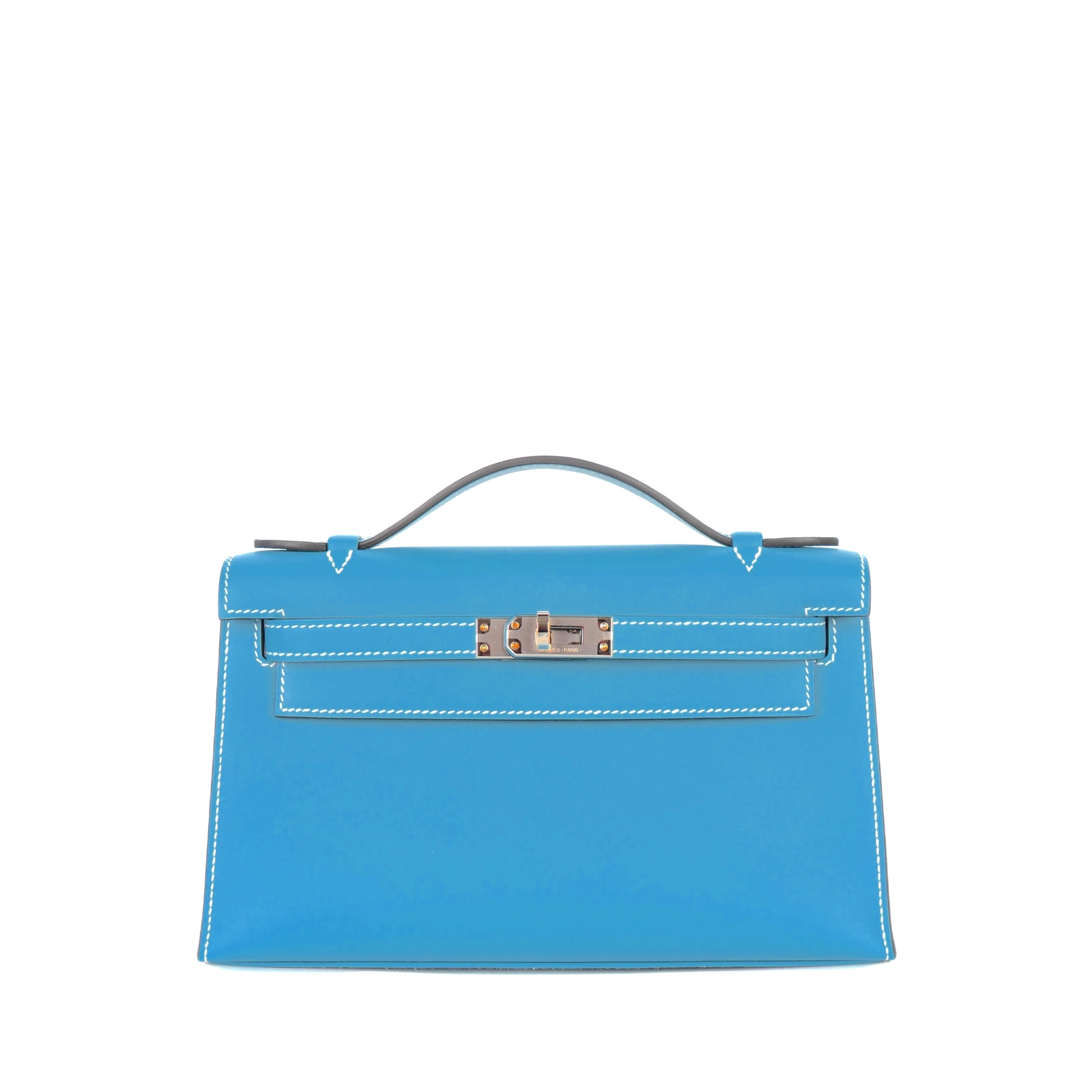 Kelly Pochette Bleu Jean Swift Palladium Hardware
