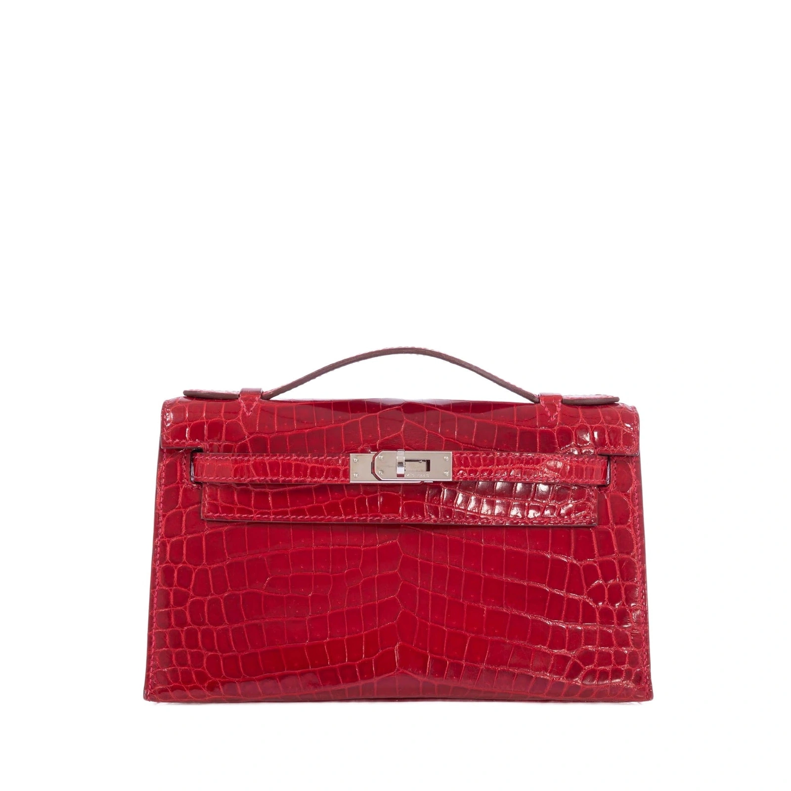 Kelly Pochette Braise Shiny Porosus Crocodile Palladium Hardware