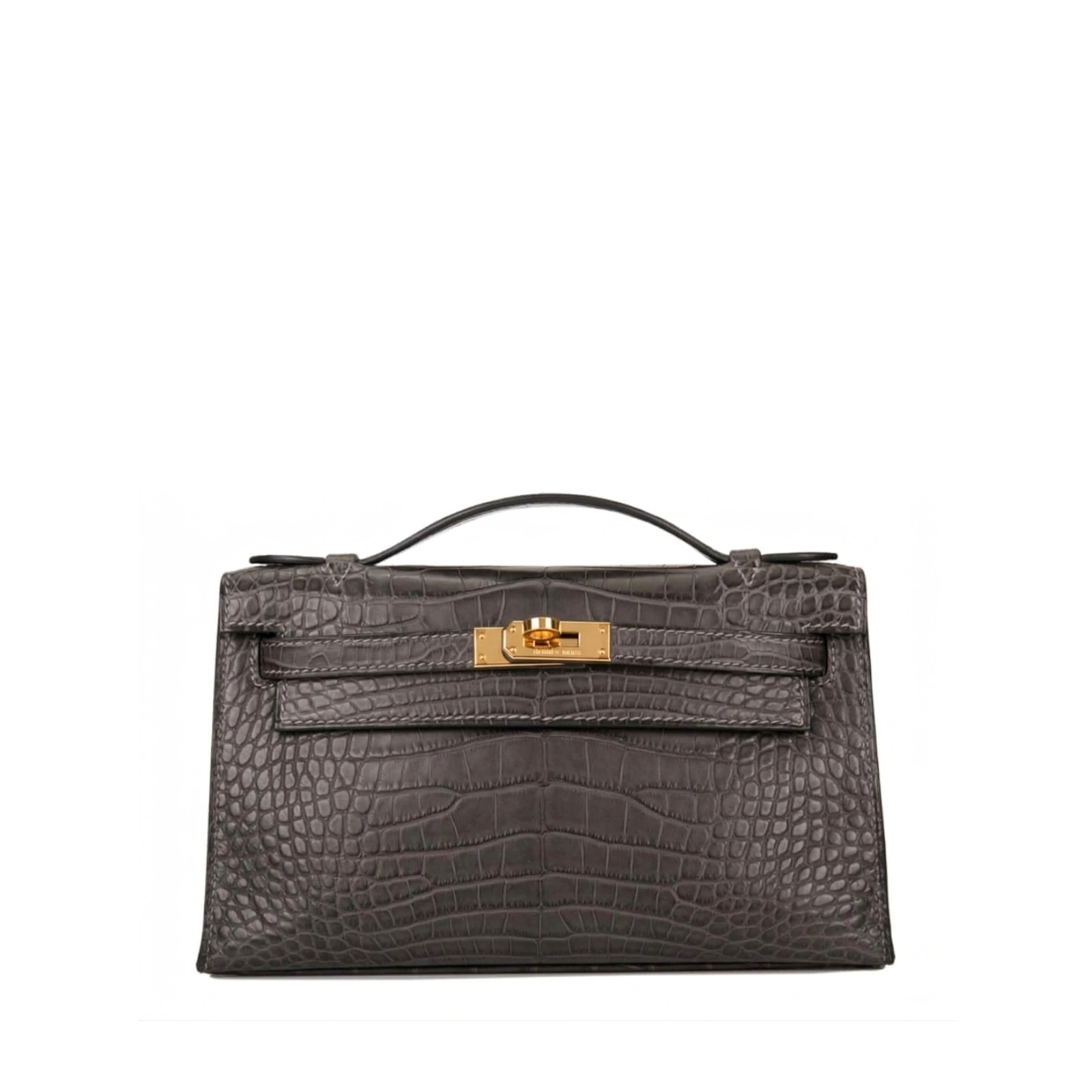Kelly Pochette Graphite Matte Alligator Gold Hardware