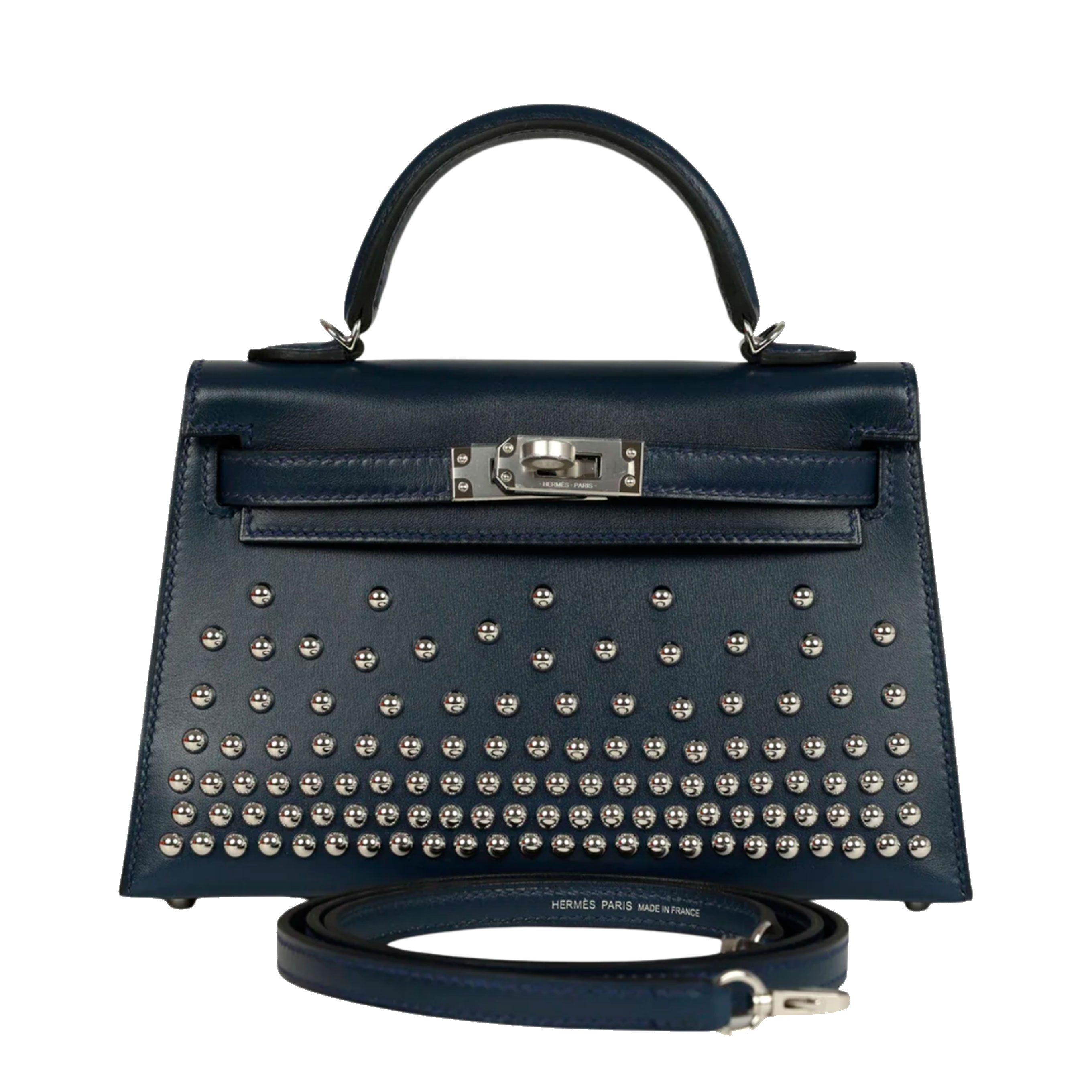 Kelly 20 Mini Clouté Bleu Abysse Box Calf Palladium Hardware